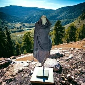 Black Women's Wool Blend Fringe Scarf 82"x34" Shawl Wrap Neck Warmer VG